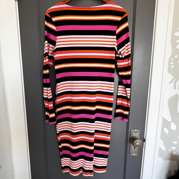 H&M Mama Maternity Rib Jersey Dress Striped Orange Pink Midi Cotton Elastane XL - Picture 3 of 13